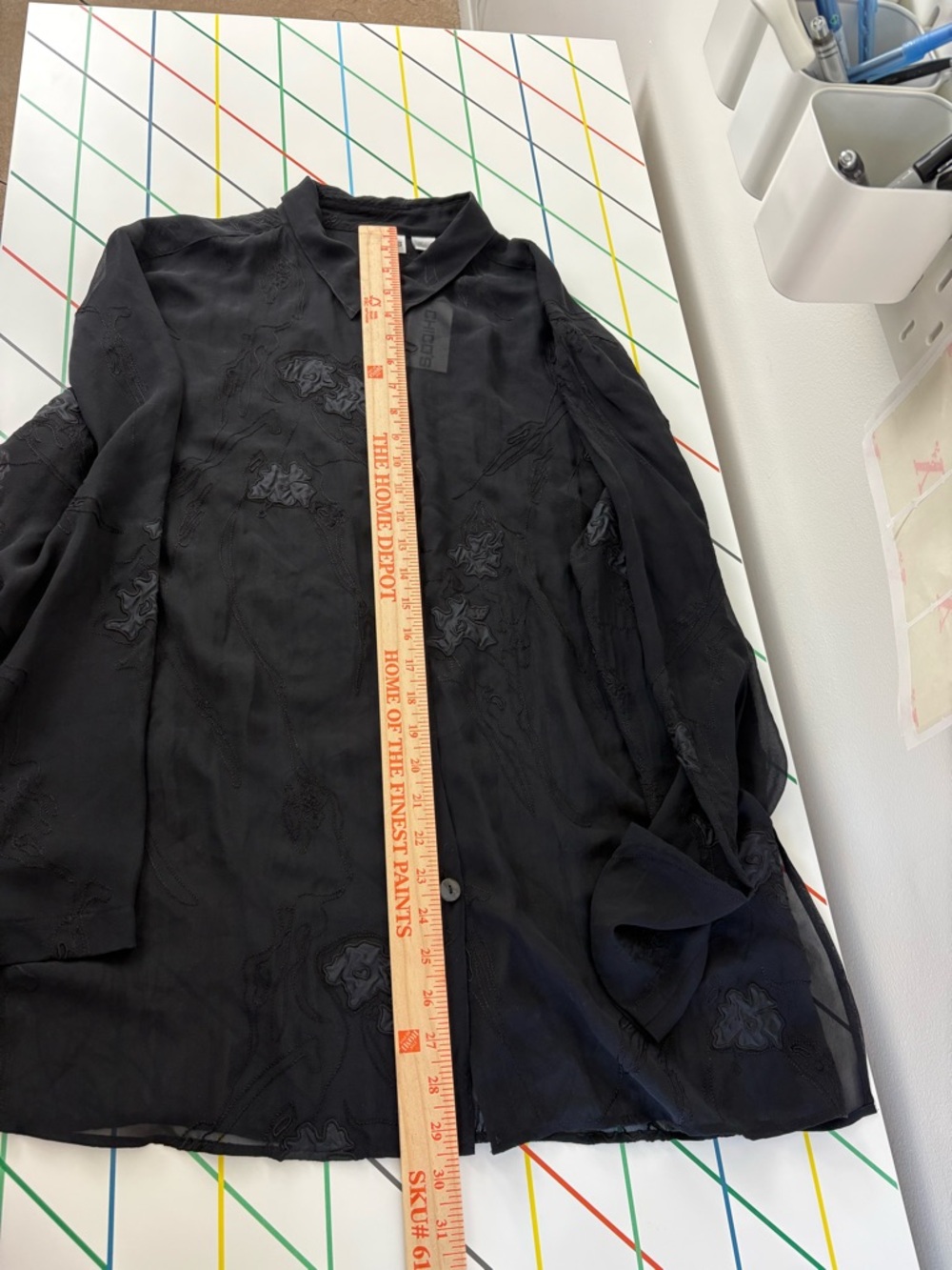 NWT Chico's Sheer Black Embroidered Button-Up Top 100% Silk Plus Size Witchy - Picture 8 of 9